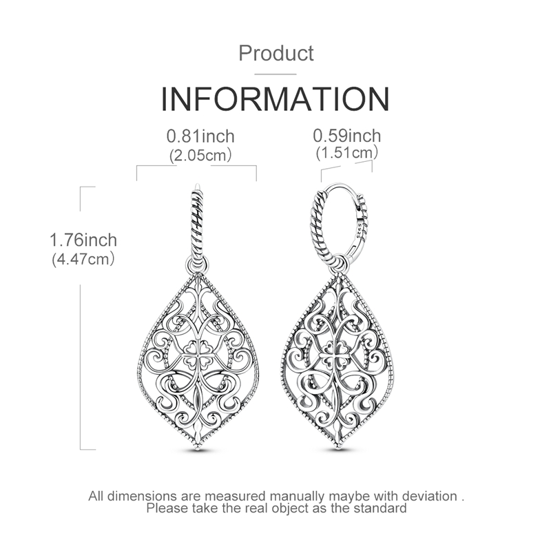 Women's 925 Silver Retro Hollow Floral Hoop Earrings, Elegant Design